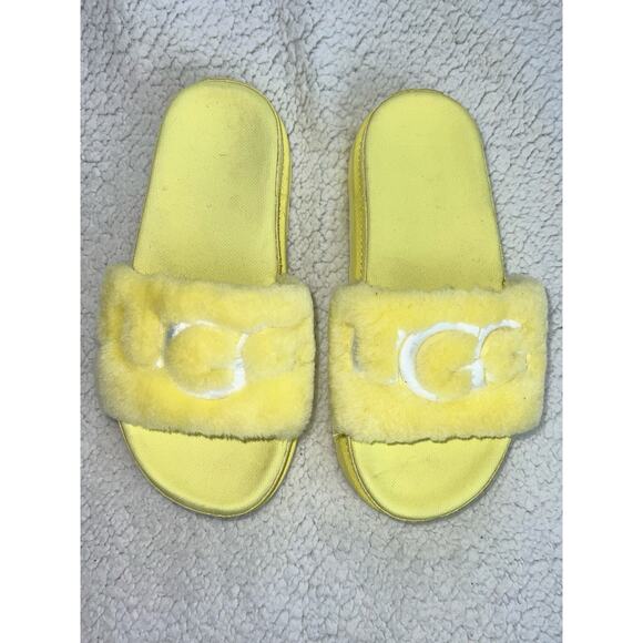 UGG Womens Slides/Slippers Shoes Yellow Rare Lambswool Treadlite Sz 6 - k6 - Picture 1 of 9
